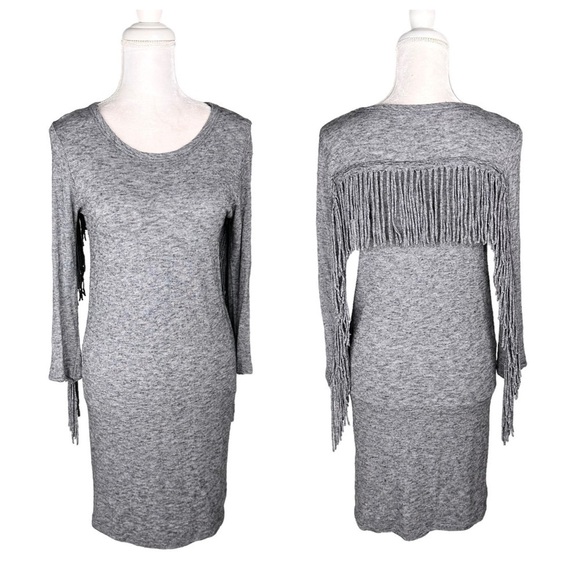 Zadig & Voltaire Winter Fringes wool-blend gray t-shirt mini dress Western XS - Picture 1 of 15
